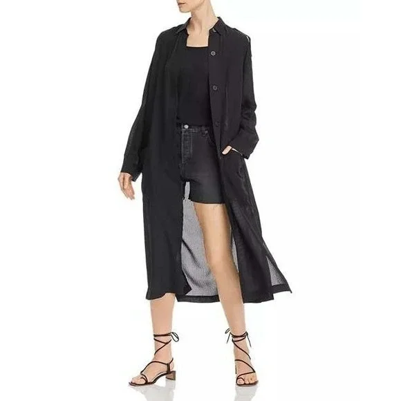 Anine Bing Duster Women S-M Black Mesh Sheer Utility Longline Coverup Dress - Picture 2 of 7